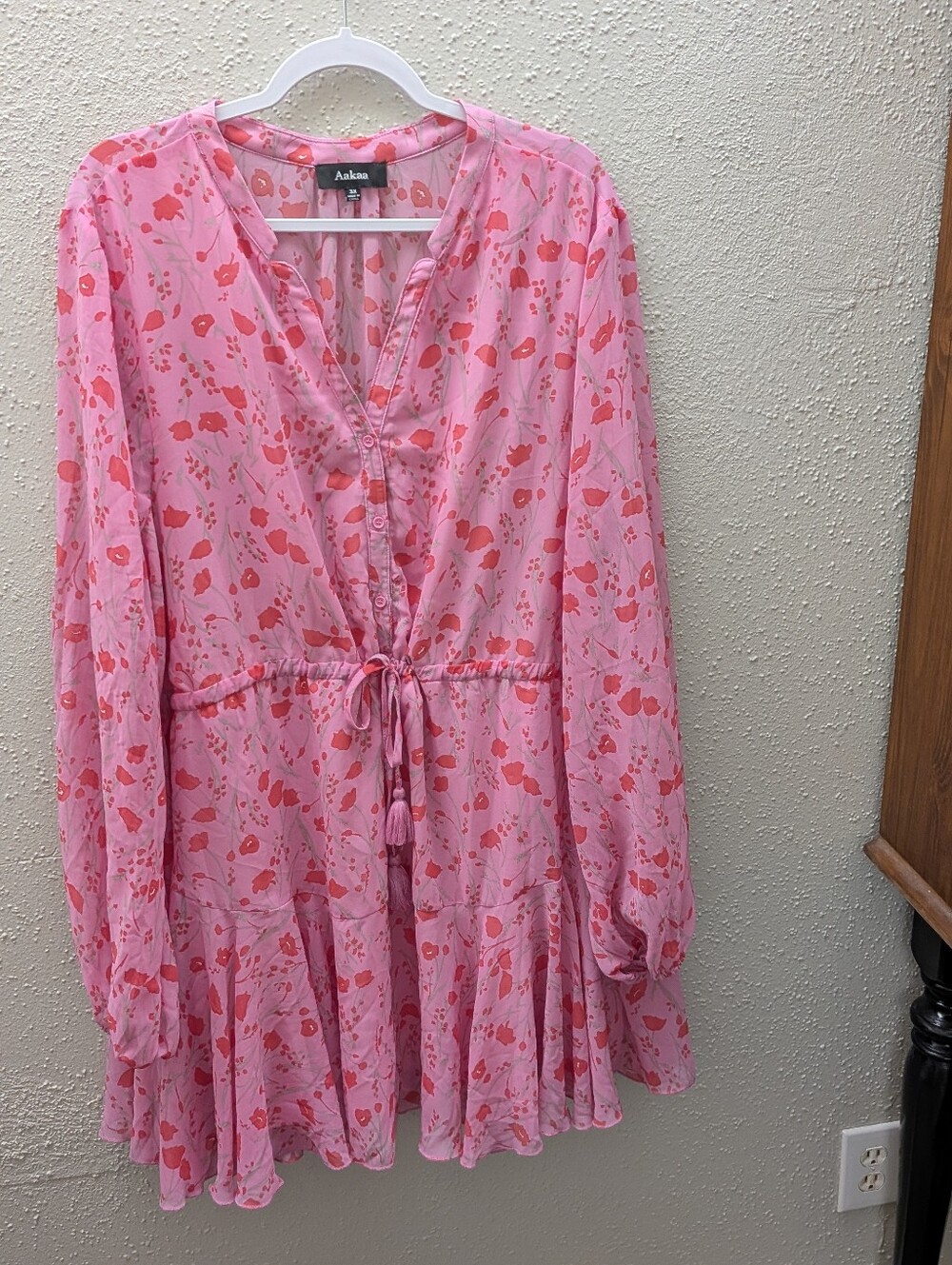 Aakaa Pink & Coral Floral Tie-Waist Dress